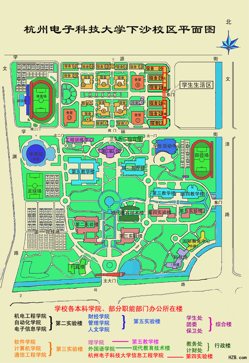 杭州电子科技大学下沙校区在高教园区中的位置图片